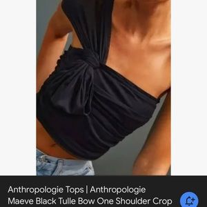Anthropologie Maeve Black Tulle Bow One Shoulder Crop